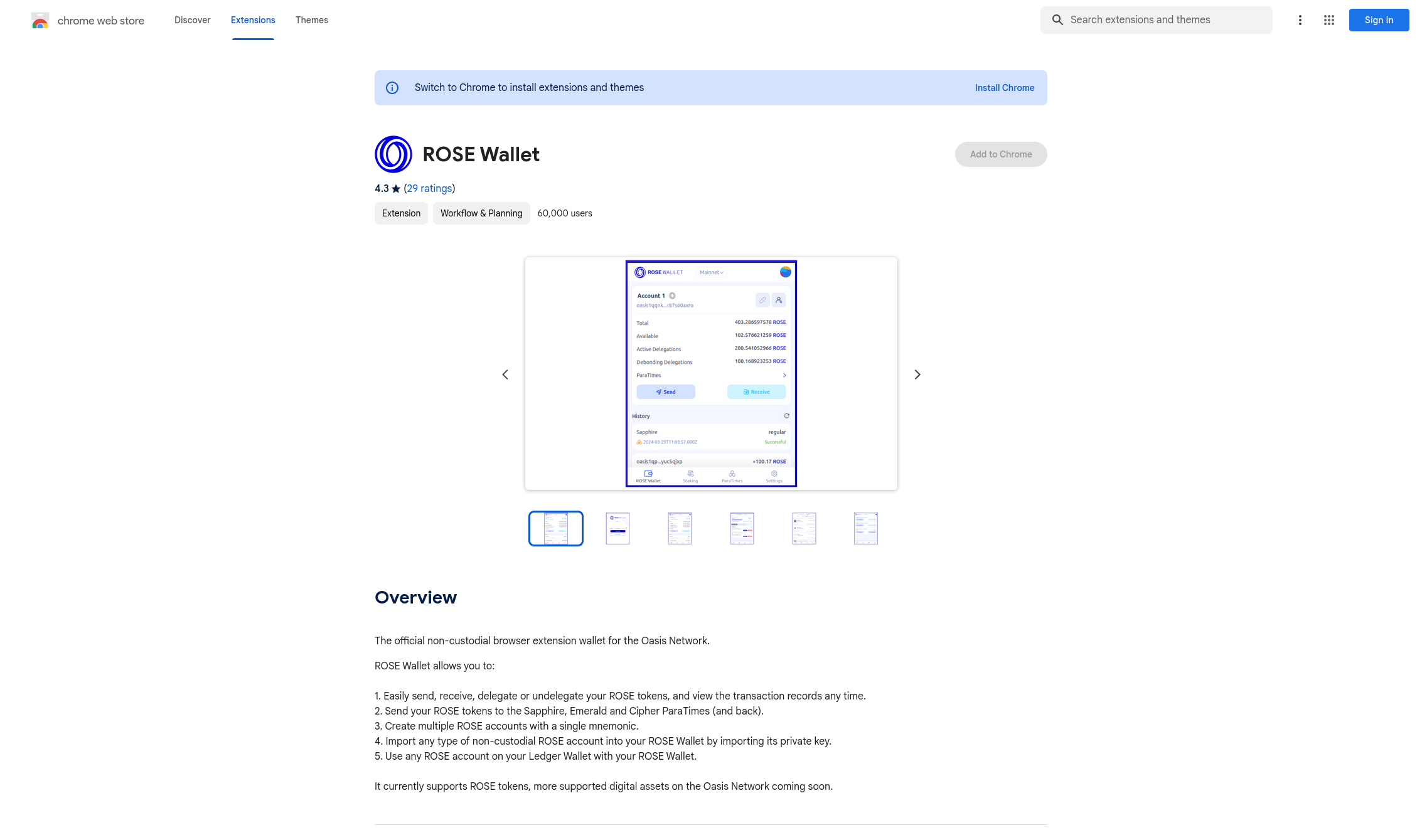 ROSE Wallet Extension - chrome web store